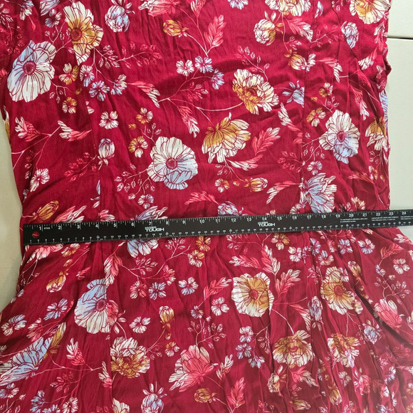 Woman Within Dress Women's 26W Red Floral Print Short Sleeve Ruffle High Low Hem - Picture 12 of 16